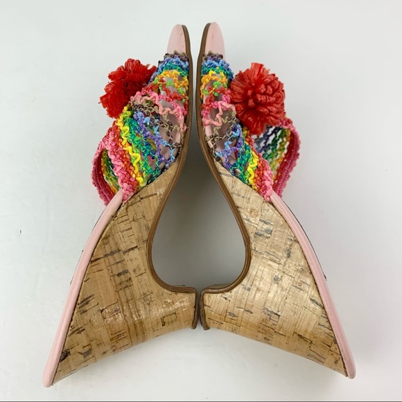 Jack Rogers Vintage Heels Raffia Rainbow Cork Wedge 70s 6.5 - Picture 7 of 12